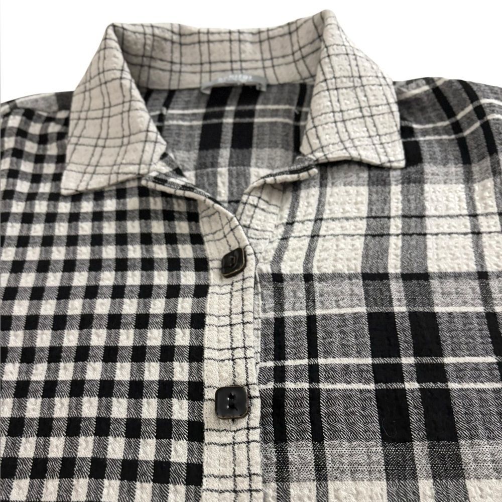 Habitat Boyfriend Tunic Putty Botton Down Shirt Mixed Plaid Black Gray Womens XS - Picture 4 of 10